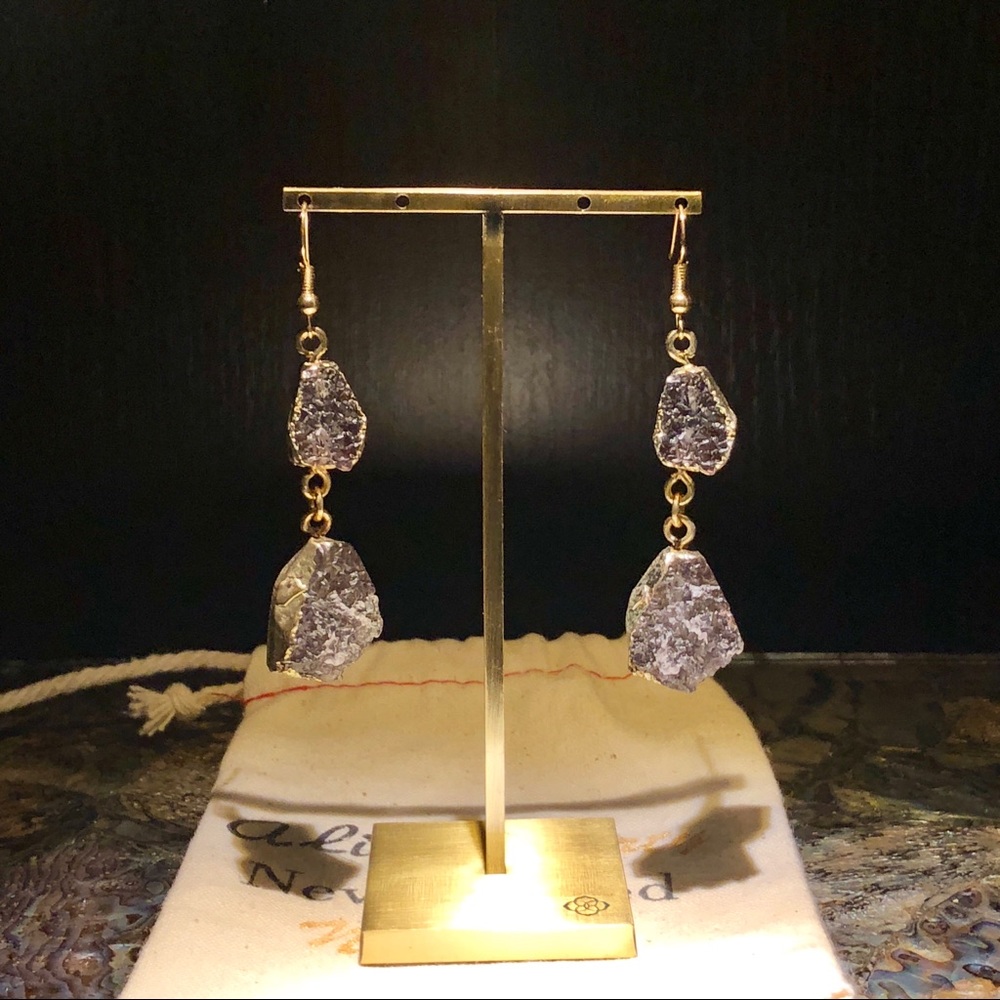 Beautiful Black Drusy and gold dangle earrings
